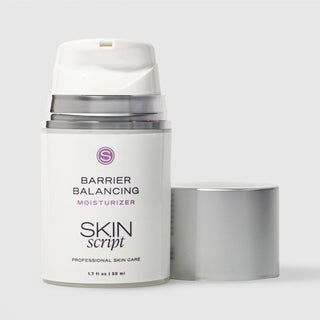 Skin Script Barrier Balancing Moisturizer skin barrier repair cream – white airless pump bottle with silver cap removed showing pump head, 1.7 fl oz / 50ml
