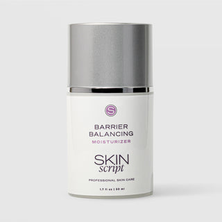 Skin Script Barrier Balancing Moisturizer skin barrier repair cream – white airless pump bottle with silver cap, 1.7 fl oz / 50ml