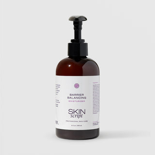Skin Script Barrier Balancing Moisturizer skin barrier repair cream – dark amber bottle with black pump dispenser, 8 fl oz / 240ml