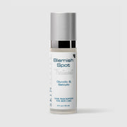 Skin Script Blemish Spot Treatment with Glycolic and Salicylic Acids – white airless pump bottle with silver cap, 0.5 fl oz / 15ml