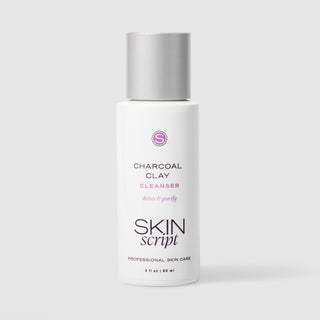 Skin Script Charcoal Clay Cleanser Detox and Purify – white bottle with silver flip-top cap, 2 fl oz / 60ml