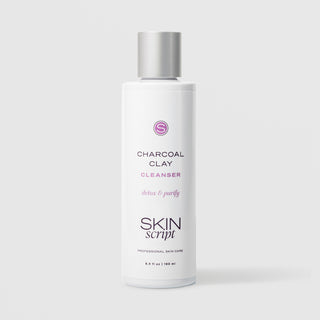 Skin Script Charcoal Clay Cleanser Detox and Purify – white bottle with silver flip-top cap, 6.4 fl oz / 190ml
