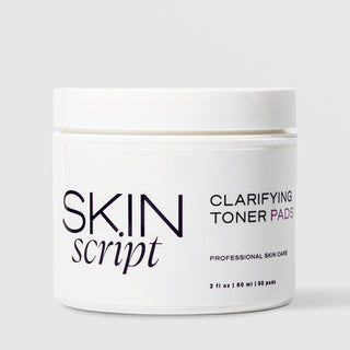 Skin Script Clarifying Toner Pads pore-clarifying exfoliating toner pads – white jar with white lid, 50 pads / 2 fl oz / 60ml