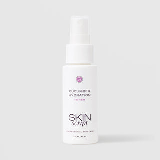 Skin Script Cucumber Hydration Toner soothing hydrating facial toner – white spray bottle with white pump, 2 fl oz / 60ml
