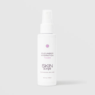 Skin Script Cucumber Hydration Toner soothing hydrating facial toner – white spray bottle with white pump, 3.3 fl oz / 100ml