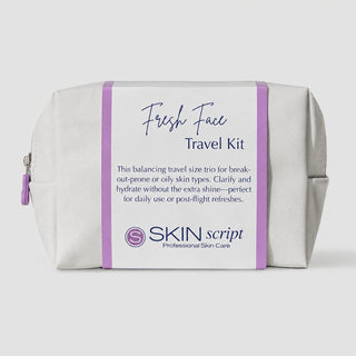 Fresh face travel kit bag shown on a grey background