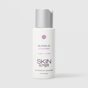 Skin Script Glycolic Cleanser AHA exfoliating facial cleanser – white bottle with silver flip-top cap, 2 fl oz / 60ml