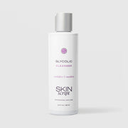 Skin Script Glycolic Cleanser AHA exfoliating facial cleanser – white bottle with silver flip-top cap, 6.4 fl oz / 190ml