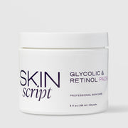 Skin Script Glycolic and Retinol Pads exfoliating treatment pads – white jar with white lid, 50 pads / 2 fl oz / 60ml