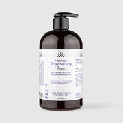 Skin Script Honey Brightening Cleanser with Mandelic and Lactic Acids – dark amber bottle with black pump dispenser, 16 fl oz / 480ml