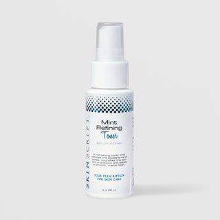 Skin Script Mint Refining Toner with Lemon Grass pore-refining facial toner – white spray bottle with teal dot pattern, 2 fl oz / 60ml