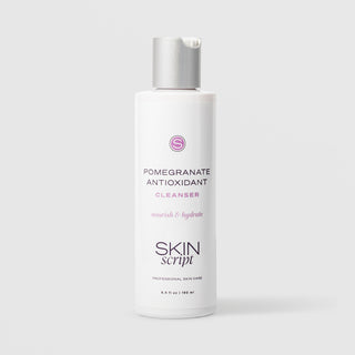 Skin Script Pomegranate Antioxidant Cleanser nourish and hydrate facial cleanser – white bottle with silver flip-top cap, 6.4 fl oz / 190ml