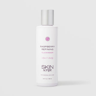 Skin Script Raspberry Refining Cleanser refine and clarify facial cleanser – white bottle with silver flip-top cap, 6.4 fl oz / 190ml