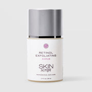 Skin Script Retinol Exfoliating Scrub anti-aging facial scrub – white airless pump bottle with silver cap, 1.7 fl oz / 50ml