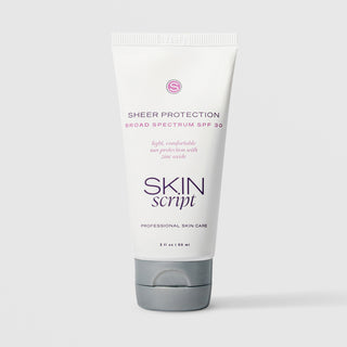 Skin Script Sheer Protection Broad Spectrum SPF 30 zinc oxide sunscreen – white tube with grey cap, 2 fl oz / 60ml