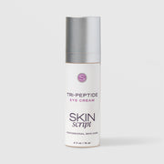 Skin Script Tri-Peptide Eye Cream anti-aging peptide eye treatment – white airless pump bottle with silver cap, 0.5 fl oz / 15ml