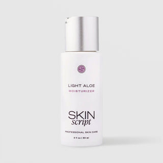 Skin Script Light Aloe Moisturizer lightweight aloe moisturizer – white bottle with silver flip-top cap, 2 fl oz / 60ml