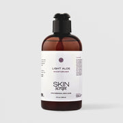 Skin Script Light Aloe Moisturizer lightweight aloe moisturizer – dark amber bottle with black pump dispenser, 8 fl oz / 240ml