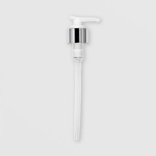 Skin Script replacement pump dispenser with silver collar for facial cleansers and toners – white pump with clear dip tube