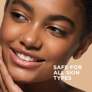 Woman with glowing skin after using EltaMD Skin Recovery Night Mask, safe for all skin types