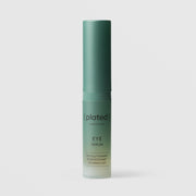 Plated Skin Science Eye Serum in teal gradient bottle with cap on, featuring Renewosome technology for dark circles, puffiness, and fine lines