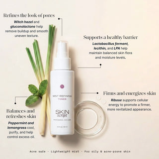 Skin Script Mint Refining Toner spray bottle with lemongrass and mint – pore-refining toner for oily and acne-prone skin