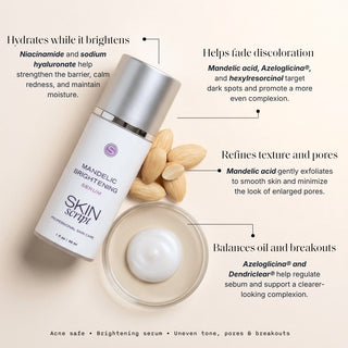 Skin Script Mandelic Brightening Serum bottle with almonds – mandelic acid brightening serum for dark spots and uneven tone