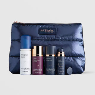 SkinBetter Plump & Protect Daily Edit set with four travel minis and navy pouch