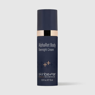 AlphaRet Body Overnight Cream travel size bottle by skinbetter science on a light gray background