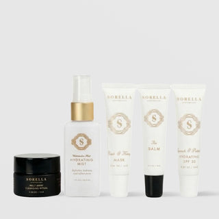 Sorella Apothecary Healthy Aging Mini Set with cleanser, mist, mask, balm, and SPF 30 sunscreen