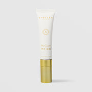 Sorella Apothecary Aloe Cucumber Eye Gel in a white tube with gold lettering and a gold cap, 0.5 fl oz / 15 ml, displayed upright against a light gray background.