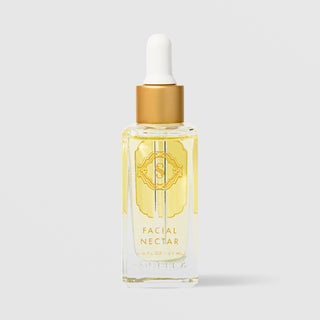 Sorella Apothecary Facial Nectar 0.9 fl oz in a clear glass dropper bottle with gold label and white dropper cap on a light gray background