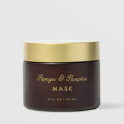 Sorella Apothecary Papaya and Pumpkin Mask 2 fl oz in a dark brown jar with gold lid on a light gray background
