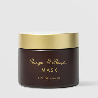 Sorella Apothecary Papaya and Pumpkin Mask 2 fl oz in a dark brown jar with gold lid on a light gray background