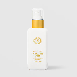 Sorella Apothecary Watermelon Mint Hydrating Mist 4 fl oz in a white pump bottle with gold collar on a light gray background