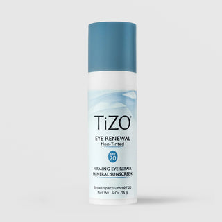 TiZO Eye Renewal Non-Tinted SPF 20 Firming Eye Repair Mineral Sunscreen 15g in white pump bottle with teal cap