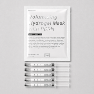 House of PLLA Volumizing Hydrogel Mask with PDRN and 5 Volume Boost Spicule Cream syringes - one treatment flat lay