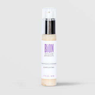 BiON Skincare Blackhead Whitehead Controller 50ml in clear pump bottle with silver cap for clogged pores and acne