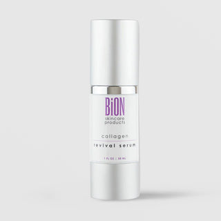BiON Skincare Collagen Revival Serum 30ml in white pump bottle with silver cap for anti-aging and skin firming