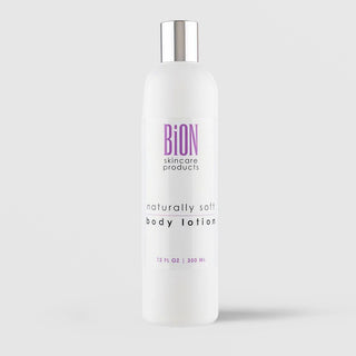 BiON Skincare Naturally Soft Body Lotion 350ml in white bottle with silver cap for soft and moisturized skin