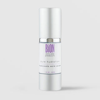 BiON Skincare Pure Hydration Hyaluronic Acid Serum 30ml in white pump bottle with silver cap for deep hydration and plumping
