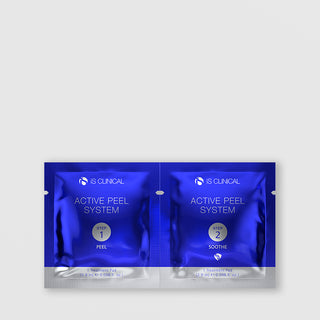 iS Clinical Active Peel System two-pack blue foil sachets, Step 1 Peel and Step 2 Soothe treatment pads, 2.9mL each