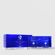 iS Clinical Active Peel System blue box with 15 treatment sets alongside Step 1 and Step 2 blue foil sachets