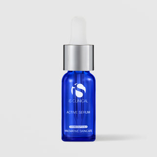 iS Clinical Active Serum 0.5oz cobalt blue glass dropper bottle with silver cap and white bulb, cosmeceuticals innovative skincare