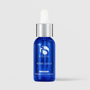 iS Clinical Active Serum 1oz cobalt blue glass dropper bottle with silver cap and white bulb, cosmeceuticals innovative skincare