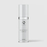 iS Clinical Brightening Complex white airless pump bottle with silver band, cosmeceuticals innovative skincare