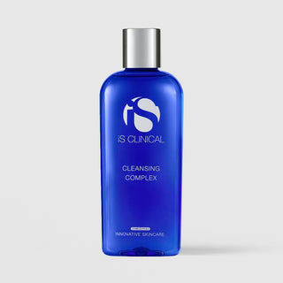 iS Clinical Cleansing Complex 6oz cobalt blue bottle with silver cap, cosmeceuticals innovative skincare