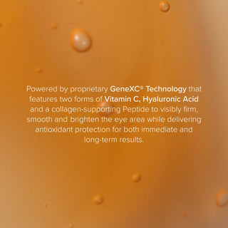 Text about GeneXC Technology on an orange background with droplets.