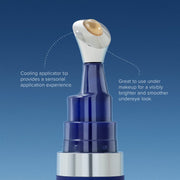 Blue skincare product with cooling applicator tip on a blue background