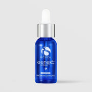 iS Clinical GeneXC Serum cobalt blue glass dropper bottle with silver cap and white bulb, cosmeceuticals innovative skincare